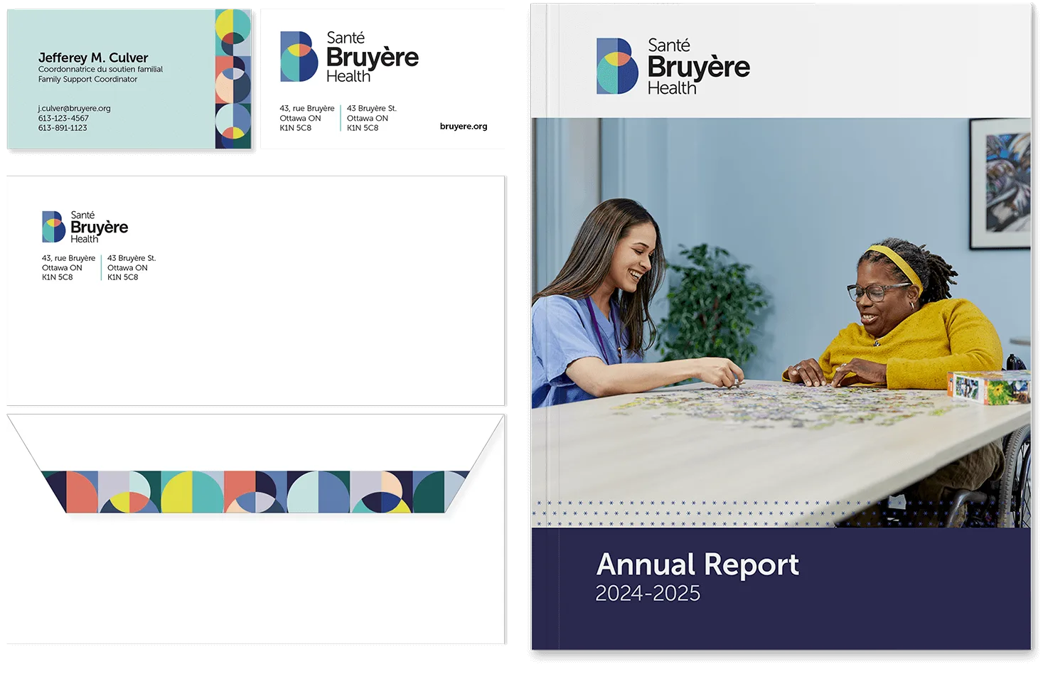 Stationary package including a business card, envelop and report cover